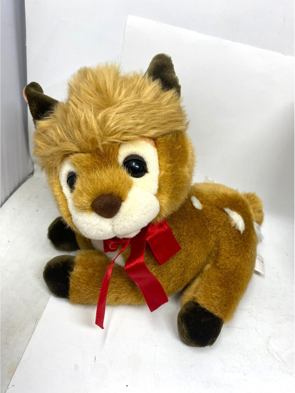 Vintage Fine Toy Co Fawn Deer Plush Stuffed Animal Red Bow Spotted Holiday Decor